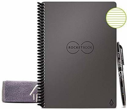 Rocketbook Smart Reusable Notebook - Lined Eco-Friendly Notebook with 1 Pilot Frixion Pen & 1 Microfiber Cloth Included - Deep Space Gray Cover, Executive Size (6" x 8.8") Book-size Notebook Ruled 32 Pages