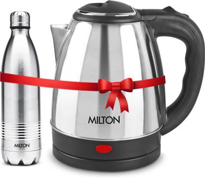 MILTON Combo Set Insta Electric Stainless Steel Kettle, 1.5 Litres, Silver and Duo DLX Thermosteel Hot or Cold Stainless Steel Water Bottle, 500 ml, Silver Electric Kettle