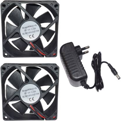 Nktronics 12 volt DC Axial cooling fan 3.35 inch 80x80x2.5mm pack of 2 pcs with 12 volt adapter Electronic Components Electronic Hobby Kit