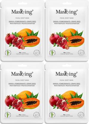 MasKing Bamboo Facial Sheet Mask of Papaya, Pomegranate & Grape Seed for Skin Vital Infusion Ideal for Women & Men Pack of 4