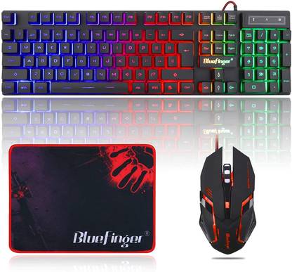 ब्लूफिंगर KMC005 Gaming Keyboard 104 Keys and Backlit Mouse Combo, USB Wired Backlit Keyboard, LED Ergonomic Gaming Keyboard Mouse Set for Laptop PC Computer Game and Work वायर्ड USB गेमिंग कीबोर्ड