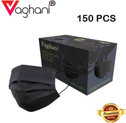 Vaghani Vaghani 150 Units Disposable 3 Ply Surgical Mask With Thick Melt Blown (SMMS) Filter, Anti-Virus, Anti-Bacteria, Anti-Pollution Mask with Nose Clip Surgical Mask With Melt Blown Fabric Layer Surgical Mask With Melt Blown Fabric Layer (Black, Free Size, Pack of 150, 3 Ply)( Who_ Approval ) 3 Ply Surgical Mask (150 Pcs) ( Black )( With_ Pin )( Govt. Approval ) Surgical Mask With Melt Blown Fabric Layer