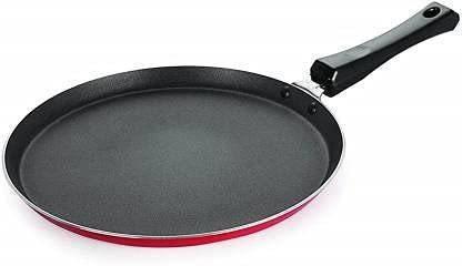 VEDHIVE Non Stick 2 in1 Dosa & Chapati Tawa Induction Base with Detachable Handle, Hammered Toned, Aluminium , Black Stir Fry Pan 33 cm diameter with Lid 1.7 L capacity