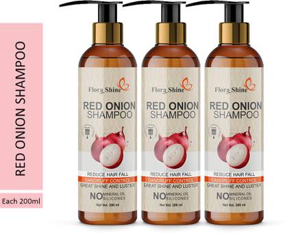 flora shine Red ONION Shampoo For Hair Growth, Hair Fall, Anti Dandruff-200ml-Packof-3-bottle-(600ml) (600 ml)