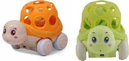 SQUIDSY Friction Powered Toy Tortoise Design Car With Rattle , Colorful Pull Back Cute Tortoise Vehicle for Kids