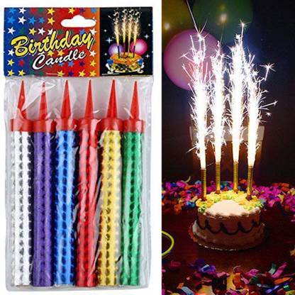 Devansh enterprises Happy Birthday Beautiful Sparkling Fountain Candle(Pack Of 6) Candle