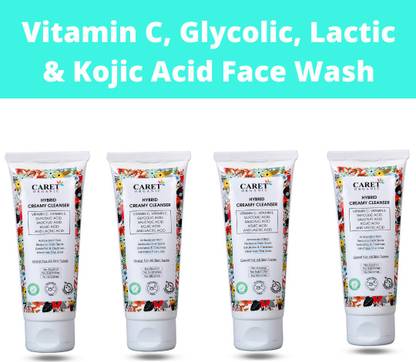 Caret Organic Hybrid Cream Cleanser - Vitamin C, Glycolic Acid, Lactic, Salicylic Acid- No Sulphate, Alcohol Or Paraben- Dermatalogically Tested Face Wash