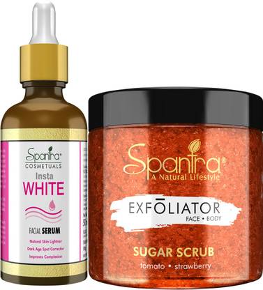 Spantra Insta White Face Serum,50ml and Tomato Strawberry Sugar scrub,125gm, Combo of 2