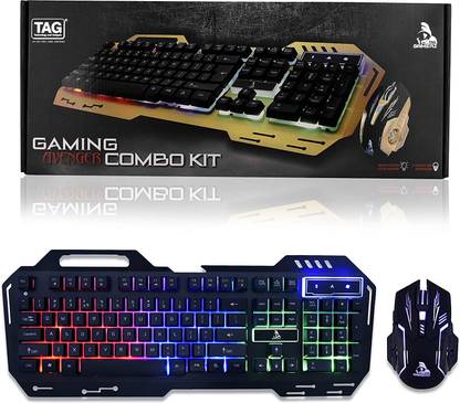 TAG GAMERZ Gaming Combo KIT Avenger RGB Keyboard/Mouse with 3 Color LED Keyboard and 1200/1600/2400/3200 DPI Combo Set Designed for Gaming