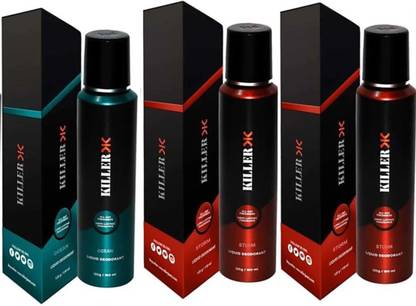 KILLER Ocean, Storm , Storm (150ml Each) Deodorant Spray - For Men & Women (Pack of 3) Body Spray - For Men & Women (150 ml, Pack of 3) Body Spray  -  For Men & Women
