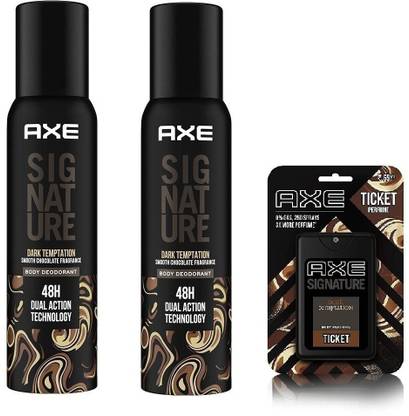 AXE Signature 2 Dark Temptation Smooth Chocolate Fragrance No Gas Body Deodorant Each 122ml With 1 Dark Temptation Pocket Perfume 17ml (Pack of _3) Body Spray  -  For Men