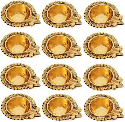 MP ENTERPRISEE Kuber Diwali/Deepawali Diya Dia Pooja Oil Lamp Brass (Pack of 12) Table Diya Set