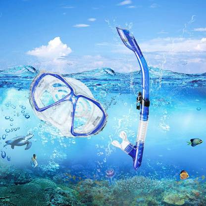 Abhsant Dry Snorkel Set,Anti-Fog Tempered Glass Diving Mask, Free Breathing and Easy Adjustable Strap Diving Mask Swimming Kit
