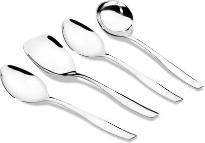 LIMETRO STEEL Stainless Steel Designer Serving Spoon Spatula Set | 1 Rice Spoon . 2 Solid Spoon (Chamcha), 1 Oval Spoon(Chamcha) Stainless Steel Cutlery Set
