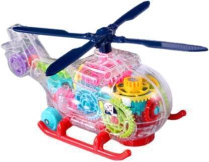 JVTS Tradworld Concept Transparent Gear Helicopter Toy 360 Degree Rotating Concept Racing Vehicle with 3D Flashing LED Lights and Music for Kids