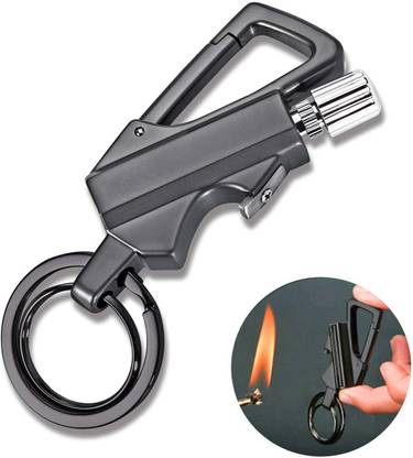 Abhsant Bottle Opener Keychain with Flint Metal Matchstick Fire Starter Pocket Lighter