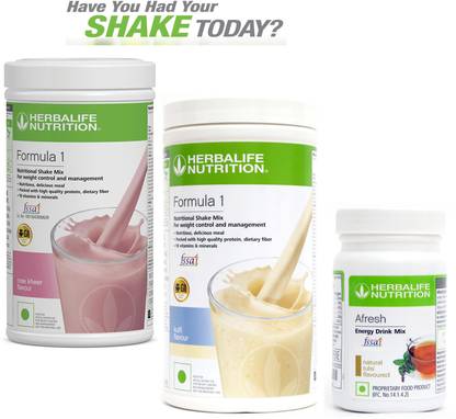 Herbalife Nutrition formula 1 rose & kheer (500g)+ formula 1 kulfi (500g)+ afresh tulsi (50g) Plant-Based Protein
