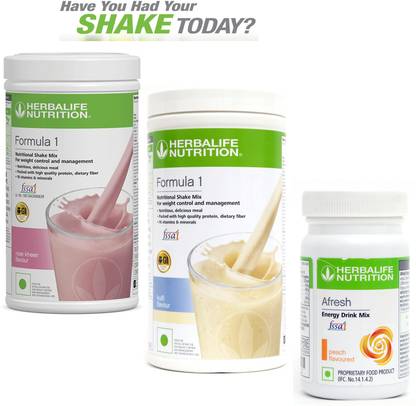 Herbalife Nutrition formula 1 rose & kheer (500g)+ formula 1 kulfi (500g)+ afresh peach (50g) Plant-Based Protein