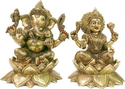 vinayakmoorti Ganesh Lakshmi Ashtdhatu Idol Ganesh Laxmi Statue For Puja Home Temple Ganesh Ji Laxmi Mata Big Size Statue For Diwali Festival Ganesh Laxmi Decorative Showpiece Ganpati Bappa Laxmi MA Murti Decorative Showpiece  -  22 cm