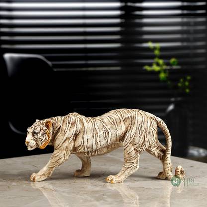 Indicast Tiger Statue Walking Tiger Antique and Home Décor Handmade Wild Animal Sculpture Decorative Showpiece  -  14 cm
