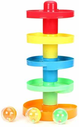 Tzoo Ball Drop Toy Baby Toys for 1 Year Old, 5 Layer Tower with Roll Swirling Ramps and 3 Balls Development Puzzle Educational Toys for Babies Toddlers Baby Spiral Fun – Multi Color