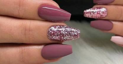 NAIL ART Purple with purple Sparkle artificial Nails set of 24 Purple