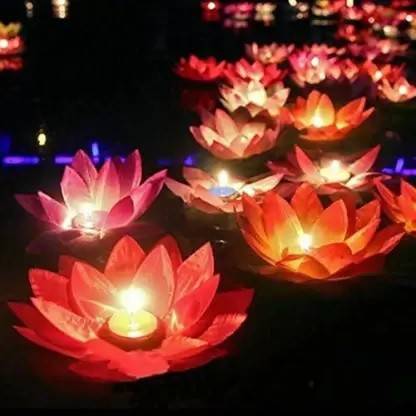 RRHR SALES Multi Color Lotus LED Candle Floating Candle Flameless LED Candle Waterproof Battery Operated Artificial Floating Lotus Candle for Pool, Glass Bowl Diwali Decoration Home Decor House Warming(Set 0f 3) Candle (Multicolor, Pack of 3) Candle