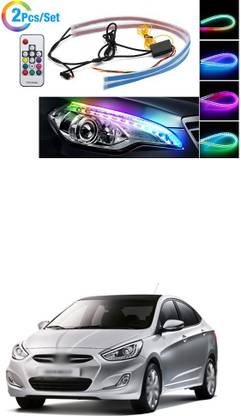 PECUNIA Exterior Car LED Lights - Multicolor 2 Pcs 24 inches Daytime Running Lights, RGB Flexible LED Strip Light Kits - for Car Replacement Switchback Headlight Decorative Lamp and Turn Signal Lights VA7 Headlight Car, Motorbike LED for Hyundai (12 V, 12 W)