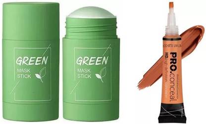 AYANT Green Tea Mud Mask Deep Cleaning Oil Control Moisturizing Hydrating Skin Rotating Cream Mask Stick Mud Clay Mask (40 g) With Orange Concealer To Hide Dark Spot On Face Makeup