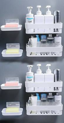 QXORE 8 ABS Plastic Traceless Self Adhesive self adhesive Waterproof toothbrush stands for bathroom / toothbrush stands plastic / soap dispenser / soap stand / for wash basin / for bathroom / toothbrush stand holder / toothbrush stand / wall mounted / Plastic Toothbrush Holder / Bathroom Shelf Rack / Kitchen Shelf / Wardrobe Shelf / Perfume Rack Plastic Wall Shelf Wall Shelves Bathroom Shelf Rack Waterproof / Kitchen Shelf No Drill Easy to Installeted Removable Reusable Vacuum Suction Rack Dishwasher Liquid, Brush, Cloth, Soap, Sponge, Heir Oil, (Combo (4 PCS BATHROOM WALL SHELF and 4 PCS SOAP CASE HOLDER ) Plastic Bathroom Set