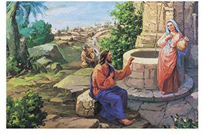 Dharvika Innovations Image of Jesus Talks with a Samaritan Women Painting Sparkle Coated Self Adhesive Wallpaper Without Frame Digital Reprint 24 inch x 36 inch Painting Digital Reprint 36 inch x 24 inch Painting