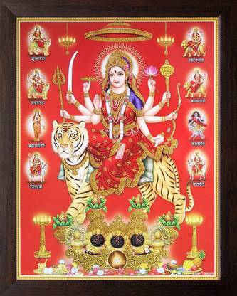 डार्विन दुर्गा माँ नव रूप फोटो फ्रेम | दुर्गा माँ पेंटिंग | दुर्गा माँ फोटो फ्रेम फॉर पूजन रिलीजियस फ्रेम