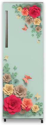 Ainan Decor 60 cm Beautiful Artificial Paper Craft Colorful Flowers Fridge Sticker Decorative Refrigerator Door Wallpaper Poster self Adhesive Vinyl Fridge wrap Decorative Wall Sticker (PVC Vinyl Multicolor) Size 60x160 cms Self Adhesive Sticker