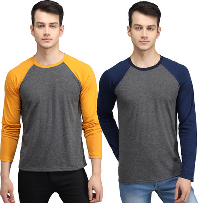 Solid Men Grey, Yellow, Blue T-Shirt 