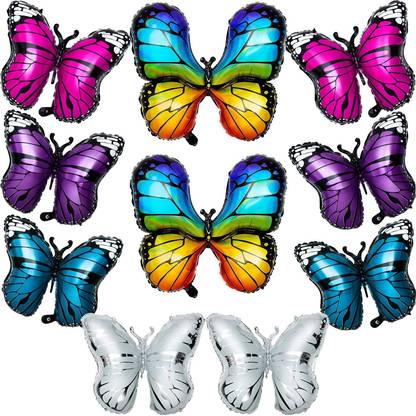 Party Propz Printed Butterfly Foil Balloons Set - 10Pcs Butterfly Balloon / Multicolor Birthday Foil Balloon - Butterfly Shape Happy Birthday Balloons Pack of 10 Balloon