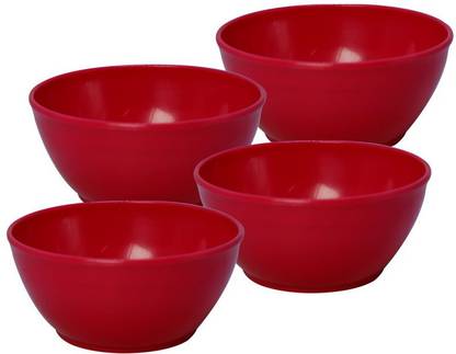 Wonder Plastic Plastic Mixing Bowl Round Katori Plain, Microwave Safe Katori Set, Set of 4, 200 ml, Red