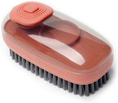 Dhruv Mart Multifunctional Scrubbing Brush, Easy to Grip Household Cleaning Brushes, Reusable Soft Laundry Clothes and Shoes Scrubbing Brush (Orange) Fiber, Microfibre, Silicone Wet and Dry Brush