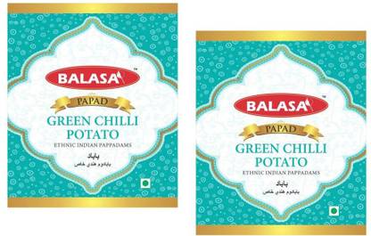 balasa GREEN CHILLI POTATO 400GMS Papad x 2 Packs Masala Papad (Pack of 2)
