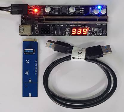 Jack and Rex GPU RISER WITH TEMPRATURE SENSOR and NGFF M.2 key to USB 3.0 Adapter Card UPGRADED 2021 (BLACK) VER 012X PLUS / 16x to 1x Power PCIe Riser Adapter 80cm USB 3.0 Cable DDR2 1 GB NVIDIA Chipset 1200 bit 1200 MHz Graphics Card