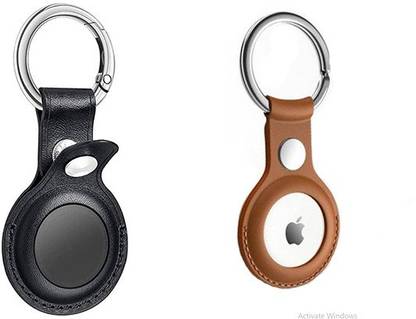 Heropantee Silicone Key Ring Holder for Apple Airtag Covers Set of Two (Airtag Case Combo) ( Leather, Black - Brown) Key Chain