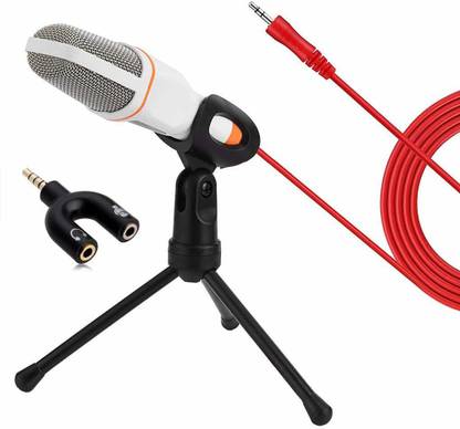 LipiWorld 3.5mm AUX Condenser Microphone with Stand & 2in1 Splitter for YouTube Video, Singing Over Internet, QQ, MSN, Skype, Recording (Audio Jack with Microphone White) Microphone