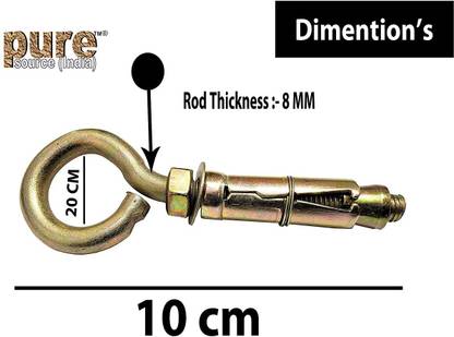 Fidi Nut & Bolt Set Anchor Round Close Brass Hook 8 mm Fasteners, pack of 8 Piece, Gold