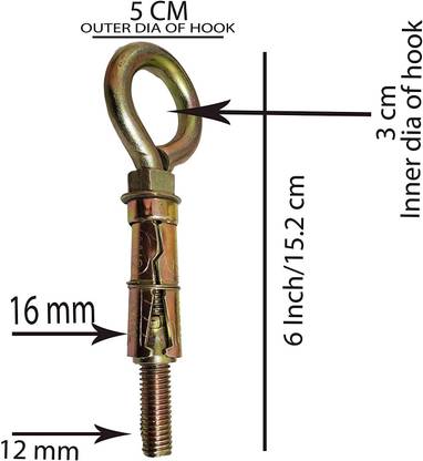 Goldstores Nut & Bolt Set Anchor Fasteners Round Close Hook, 12 mm, 5 Pieces