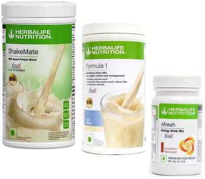 Herbalife Nutrition formula 1 kulfi (500g)+ shake mate (500g)+ afresh cinnamon (50g) Plant-Based Protein