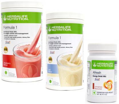 Herbalife Nutrition formula 1 strawberry (500g)+ formula 1 kulfi (500g)+ afresh cinnamon (50g) Plant-Based Protein