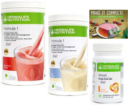 Herbalife Nutrition formula 1 strawberry (500g)+ formula 1 kulfi (500g)+ afresh peach (50g) Plant-Based Protein