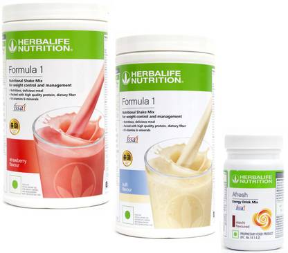 Herbalife Nutrition formula 1 kulfi (500g)+ formula 1 starwberry (500g)+ afresh elaichi (50g) Plant-Based Protein