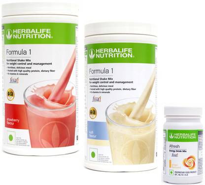 Herbalife Nutrition formula 1 strawberry (500g)+ formula 1 kulfi (500g)+ afresh ginger (50g) Plant-Based Protein