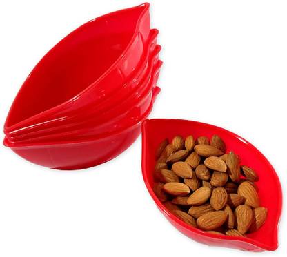 SGI Plastic Serving Bowl Stylish Leaf Shape Plastic Bowls in 6 Red Color for Snacks-Designer bowl
