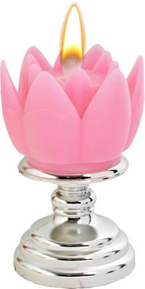 LOF Artificial Lotus Flower Shape Battery Operated Soft Dancing Light with Silver Stand for Home Decoration Color Pink Candle